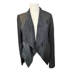 🆕 NWOT Edyson Black Maisha Ponte Faux Leather Open Front Jacket – Size Small